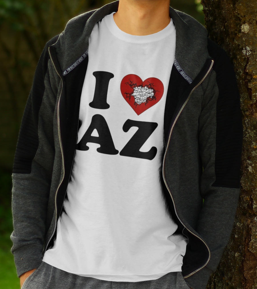 I Heart AZ Skull Filled Red Heart T-Shirt