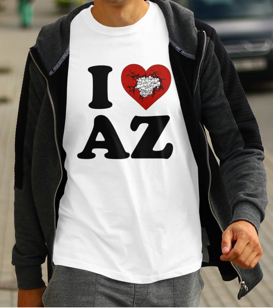 I Heart AZ Skull Filled Red Heart T-Shirt