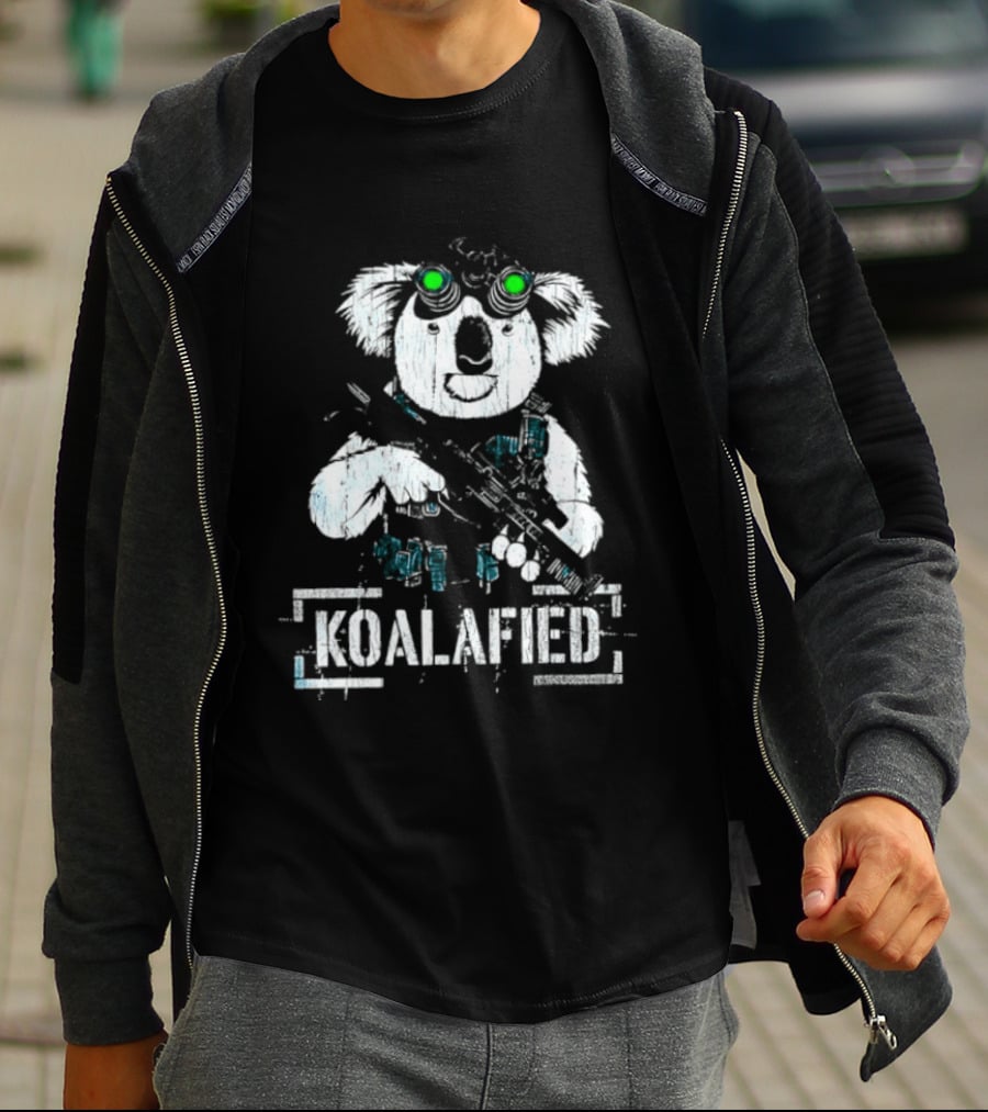 Koalafied Funny Koala With Gun And Green Goggles T-Shirt