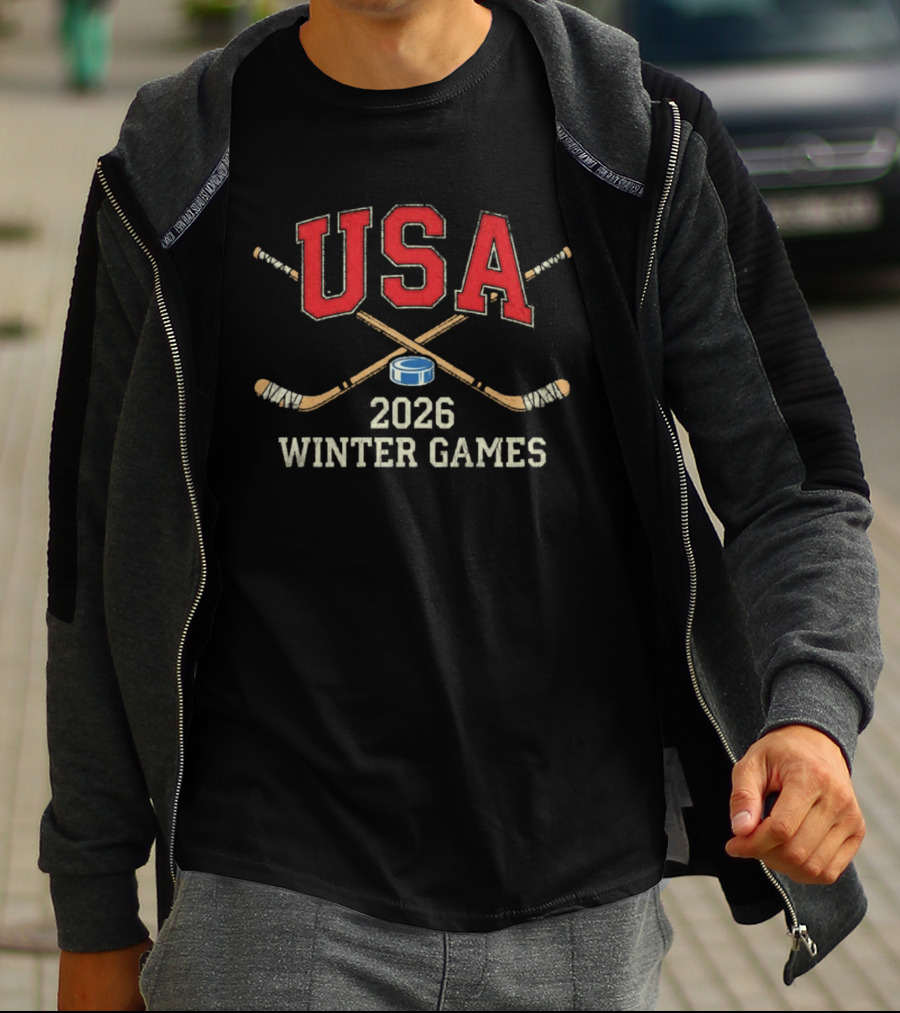 USA 2026 Winter Games Hockey Sticks And Puck T-Shirt