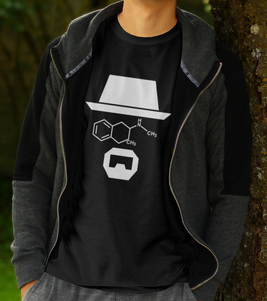 Heisenberg Hat And Methamphetamine Molecule Chemistry Breaking Bad T-Shirt