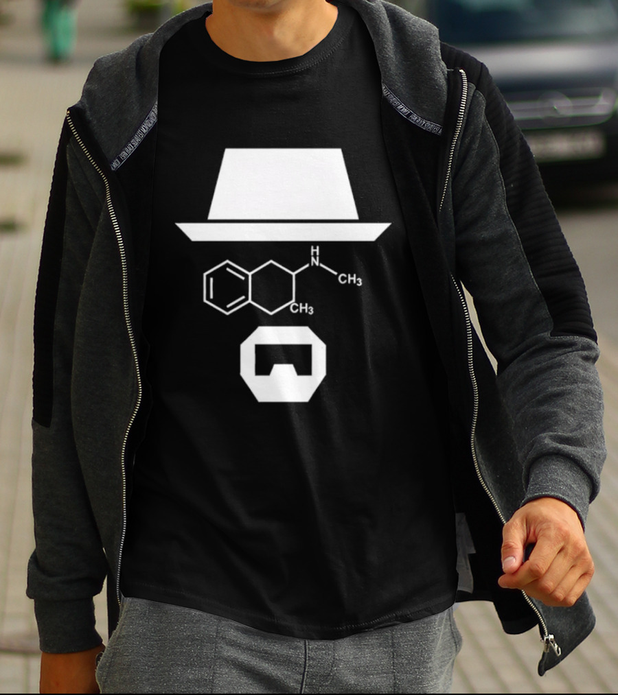 Heisenberg Hat And Methamphetamine Molecule Chemistry Breaking Bad T-Shirt