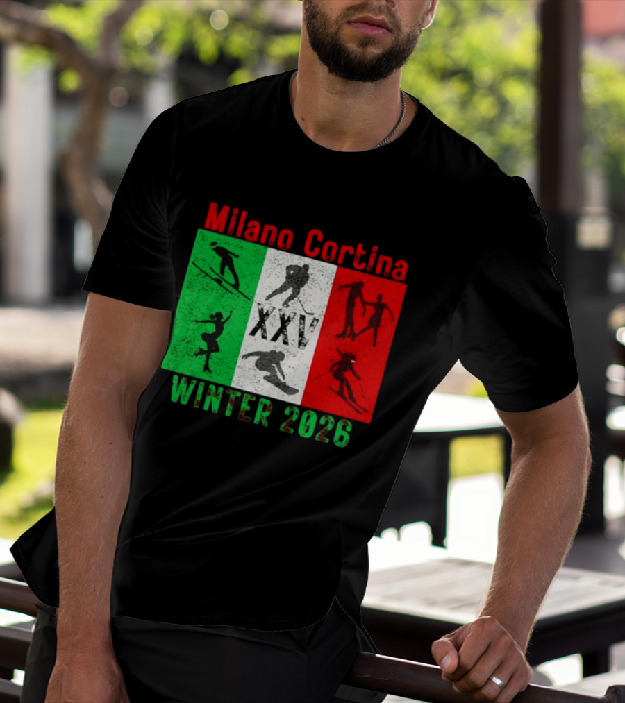 Milano Cortina Winter 2026 Italy Flag XXV Skiing Skating Snowboarding T-Shirt