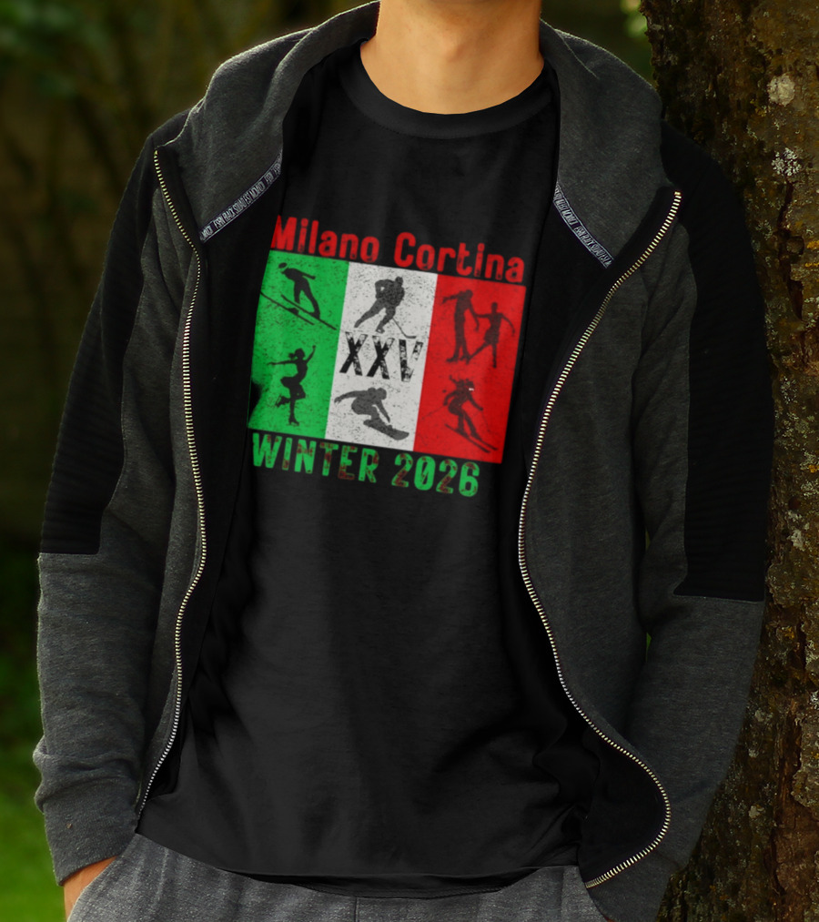Milano Cortina Winter 2026 Italy Flag XXV Skiing Skating Snowboarding T-Shirt