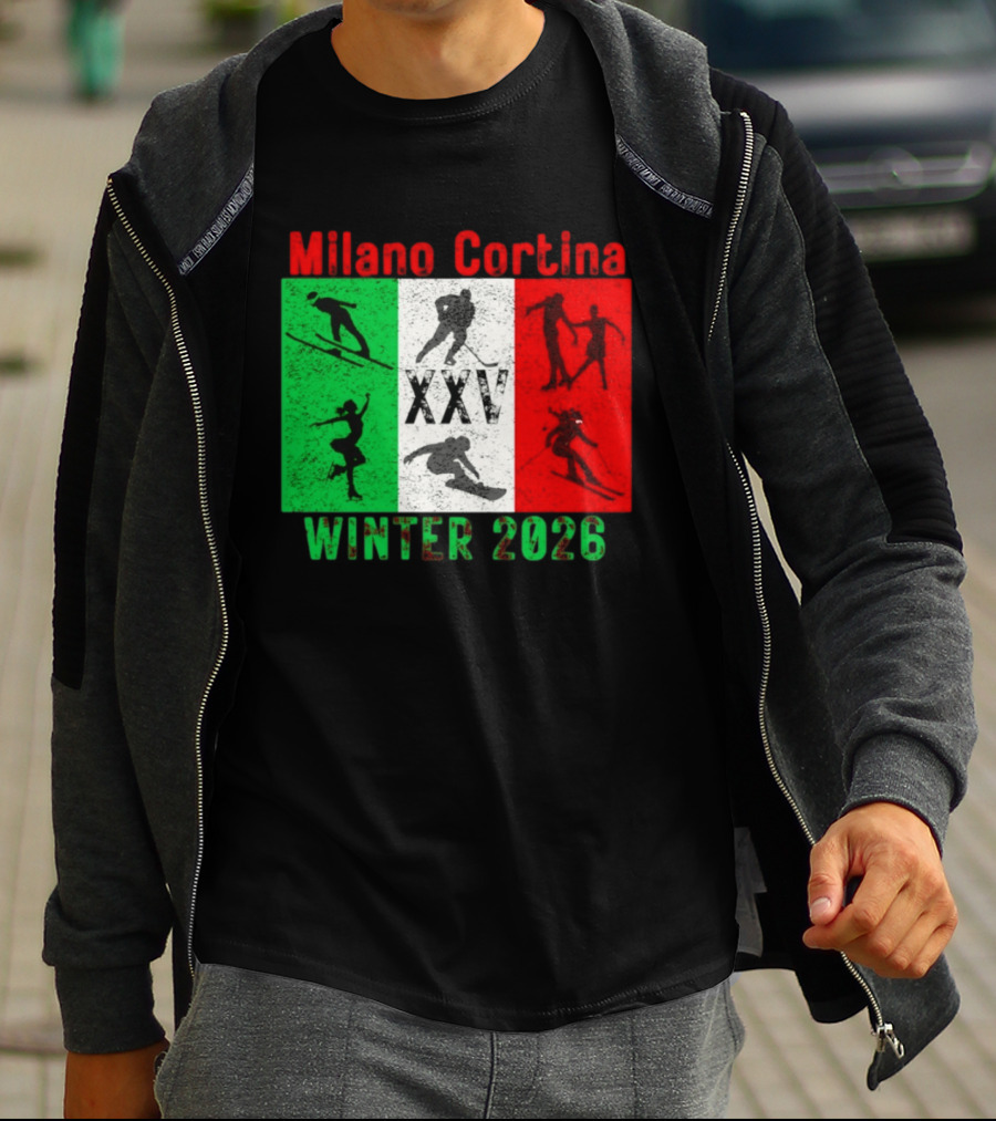 Milano Cortina Winter 2026 Italy Flag XXV Skiing Skating Snowboarding T-Shirt