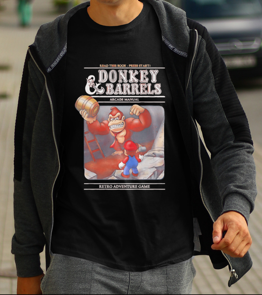Read This Book Press Start Donkey And Barrels Arcade Manual Classic Video Game T-Shirt