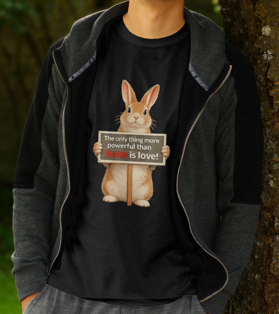 The Only Thing More Powerful Than Hate Is Love Rabbit Sign T-Shirt