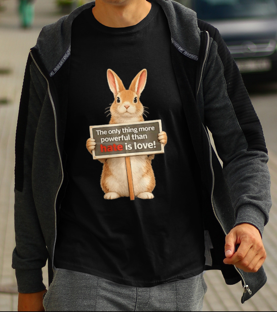 The Only Thing More Powerful Than Hate Is Love Rabbit Sign T-Shirt