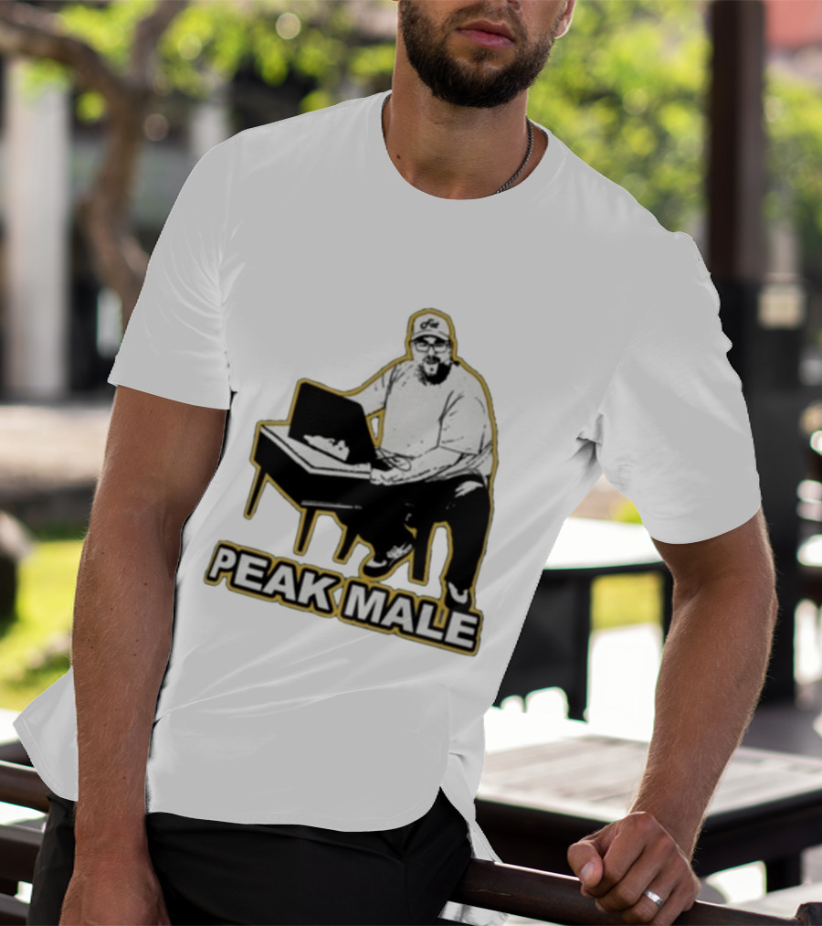 PEAK MALE Bearded Man Sitting At Desk Sketch T-Shirt
