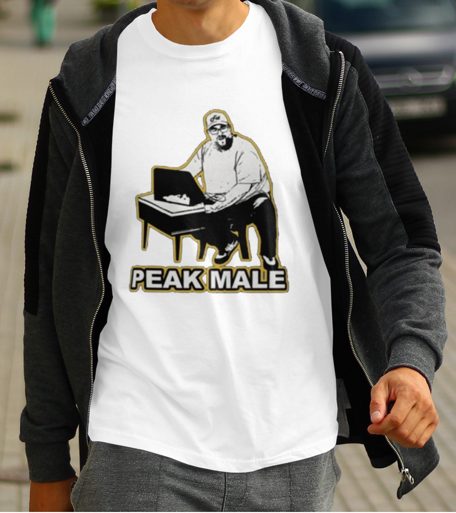 PEAK MALE Bearded Man Sitting At Desk Sketch T-Shirt