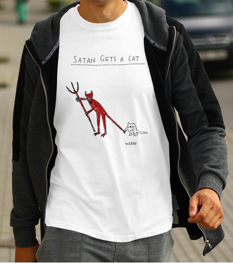 Satan Gets A Cat Devil Figure Pitchfork Drawing By The Oatmeal T-Shirt