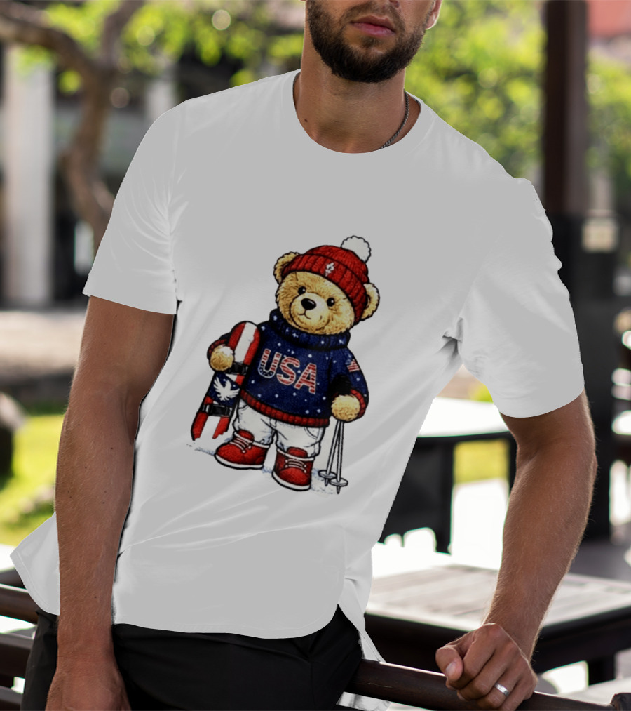USA Teddy Bear Winter Olympics 2026 Skiing T-Shirt