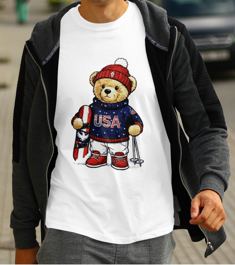 USA Teddy Bear Winter Olympics 2026 Skiing T-Shirt