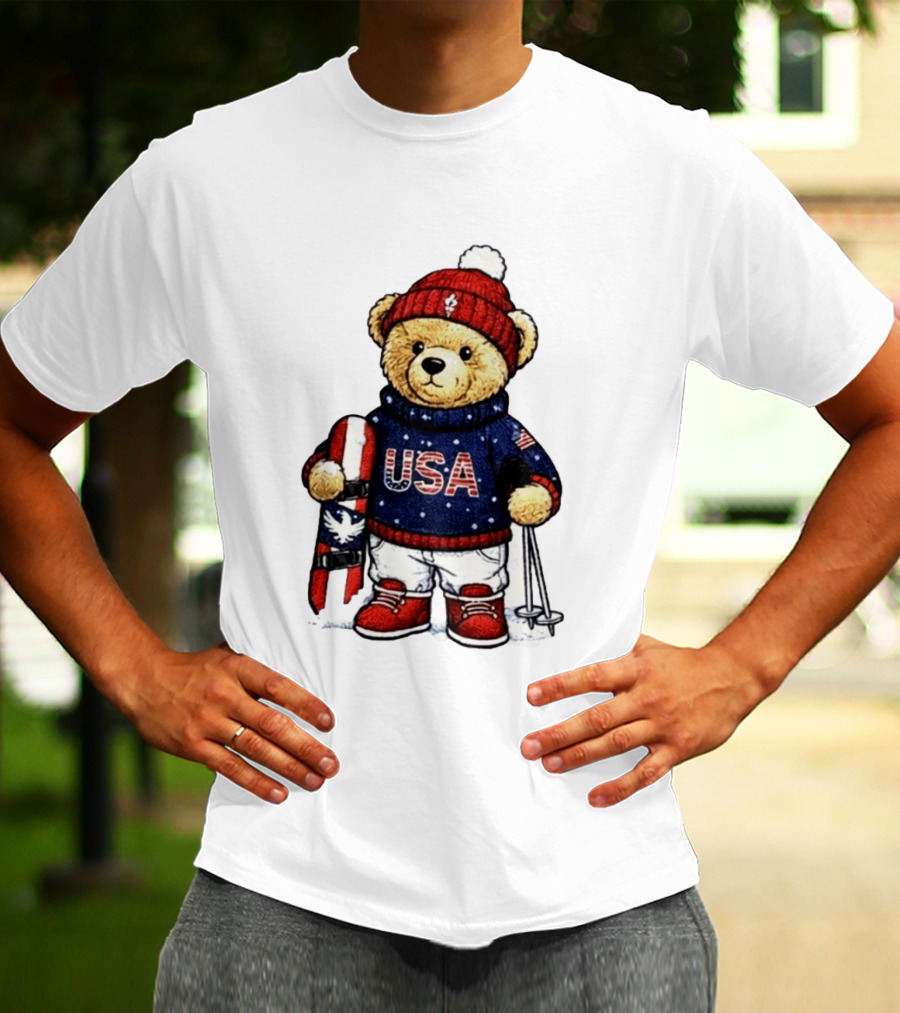 USA Teddy Bear Winter Olympics 2026 Skiing T-Shirt