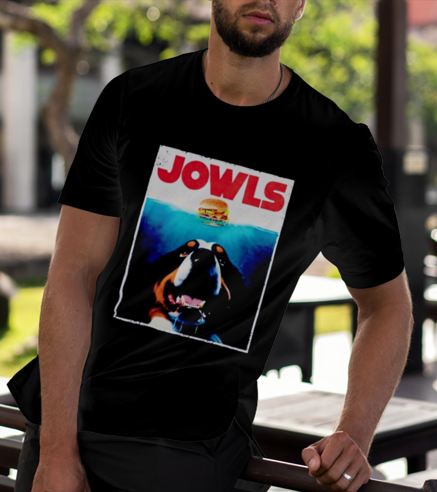 JOWLS Bernese Mountain Dog Burger Parody Jaws Movie T-Shirt