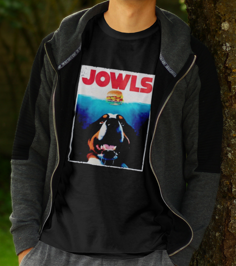 JOWLS Bernese Mountain Dog Burger Parody Jaws Movie T-Shirt