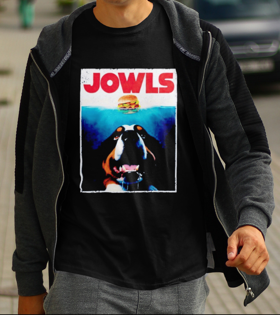 JOWLS Bernese Mountain Dog Burger Parody Jaws Movie T-Shirt