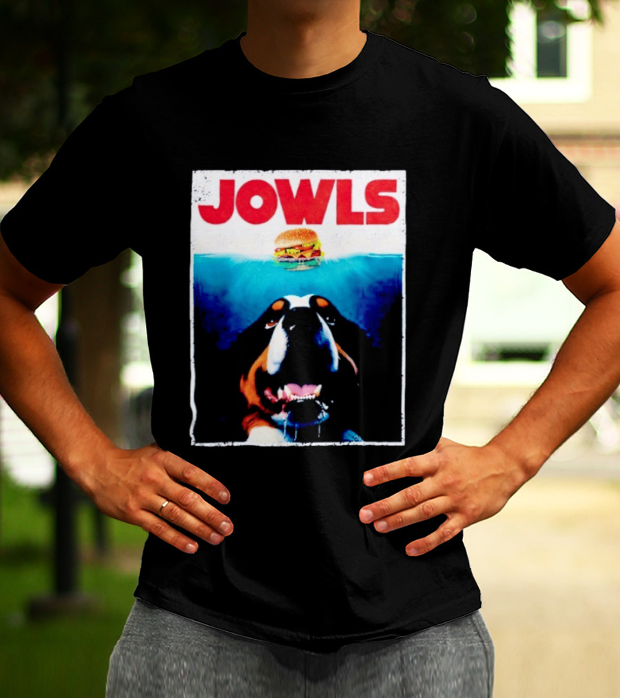 JOWLS Bernese Mountain Dog Burger Parody Jaws Movie T-Shirt