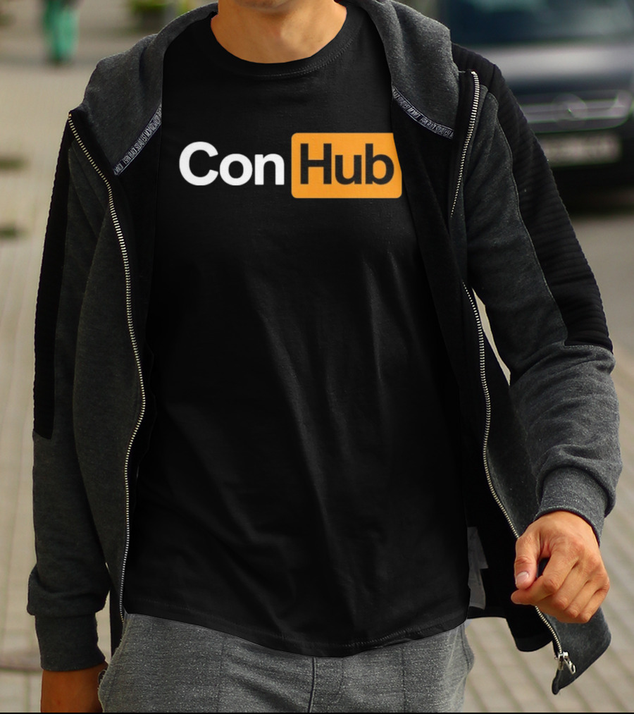 ConHub Parody Text On Orange And White T-Shirt