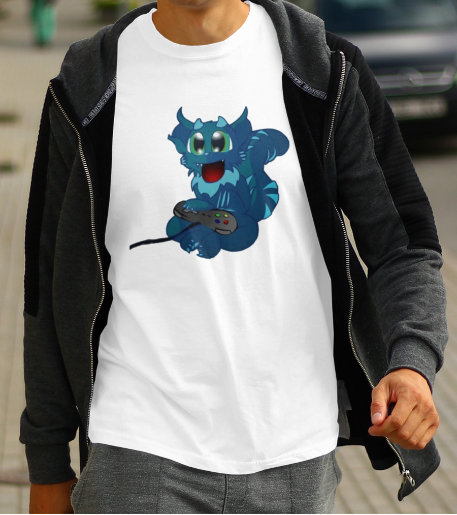 ThaBeast Gamer Blue Creature Playing Controller T-Shirt