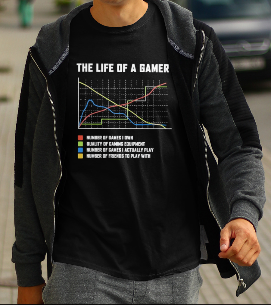 The Life Of A Gamer Chart Humor Gaming Equipment Friends Play T-Shirt