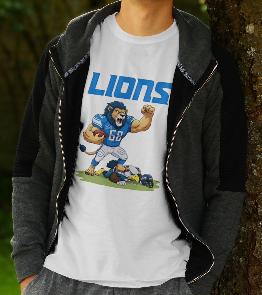 Detroit Lions Dominating Seahawks Rivalry Mascot Showdown T-Shirt
