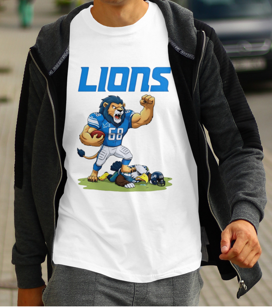 Detroit Lions Dominating Seahawks Rivalry Mascot Showdown T-Shirt