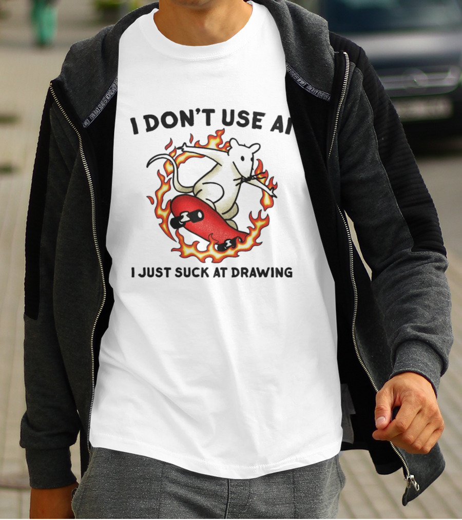 I Don't Use AI Rat Skateboard Flame I Just Suck At Drawing T-Shirt