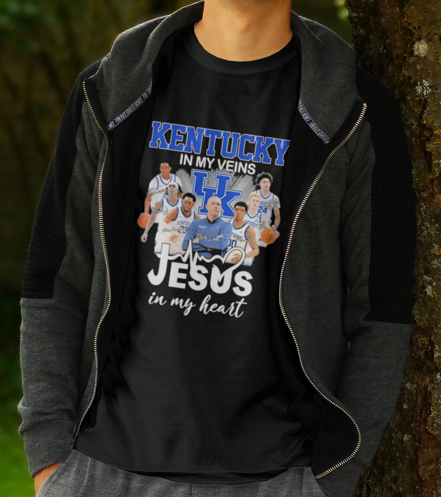 Kentucky Wildcats In My Veins Jesus In My Heart Basketball Coach Mark Pope Players T-Shirt