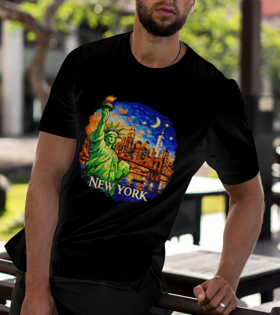 New York City Statue Of Liberty And Skyline Mosaic T-Shirt