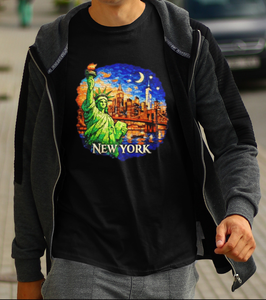 New York City Statue Of Liberty And Skyline Mosaic T-Shirt