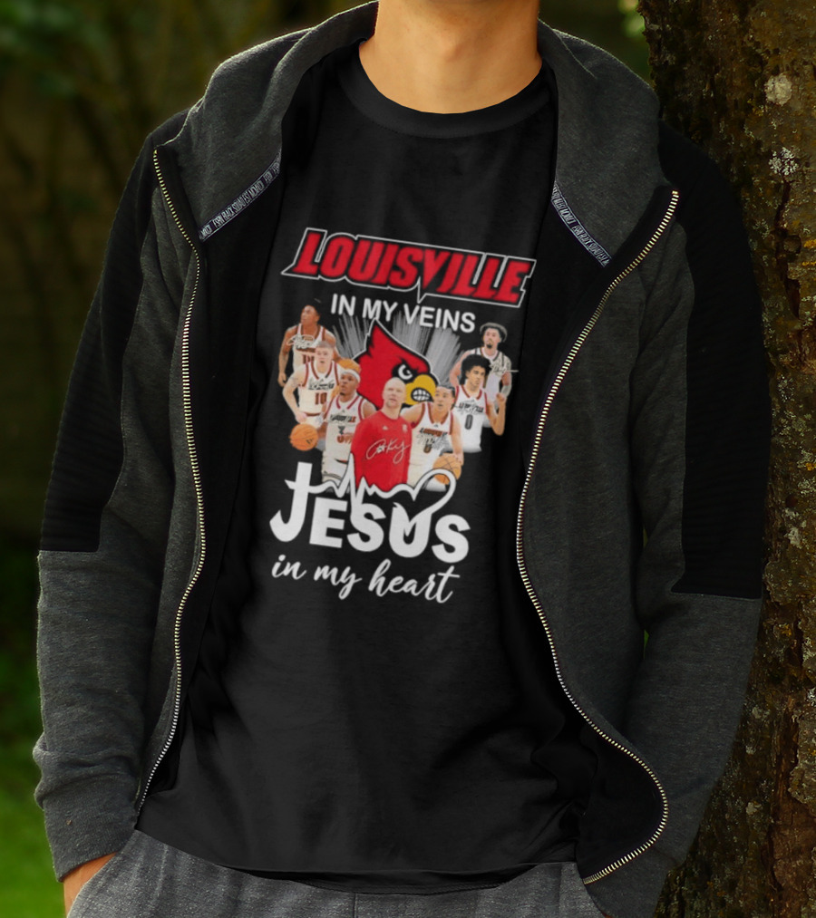 Louisville Cardinals In My Veins Jesus In My Heart Coach Pat Kelsey Players T-Shirt