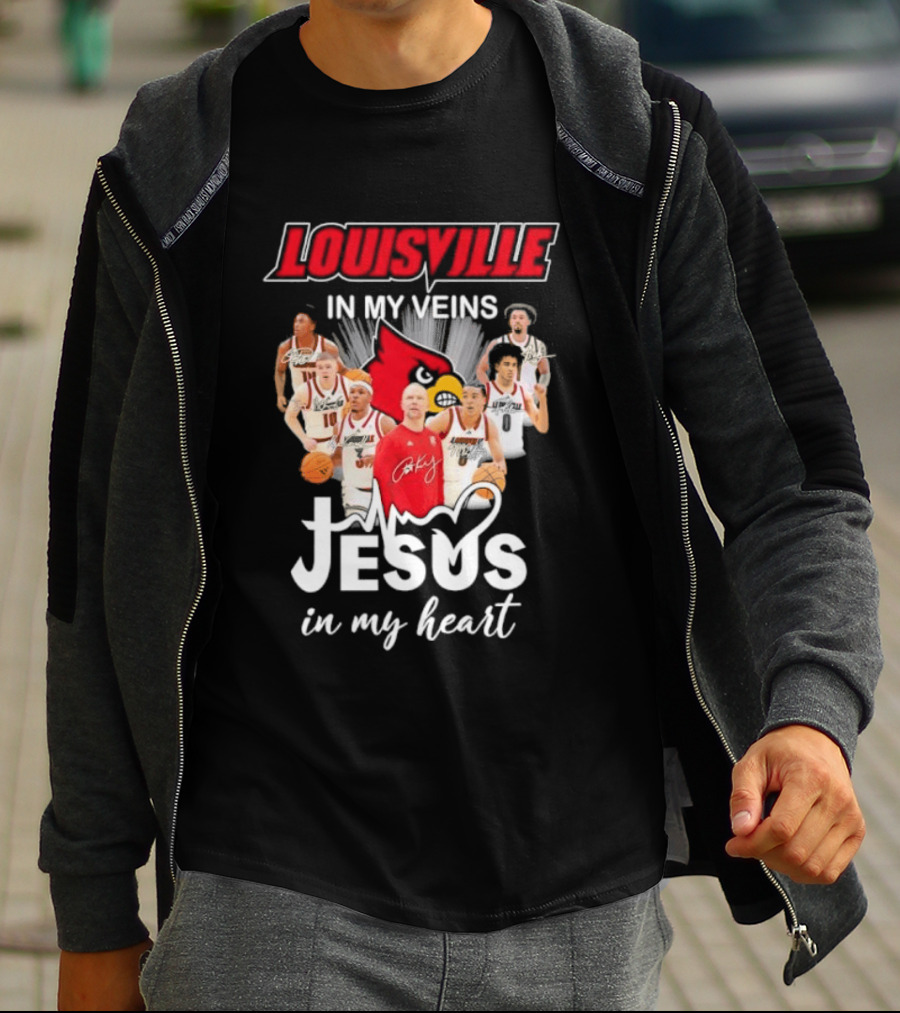 Louisville Cardinals In My Veins Jesus In My Heart Coach Pat Kelsey Players T-Shirt