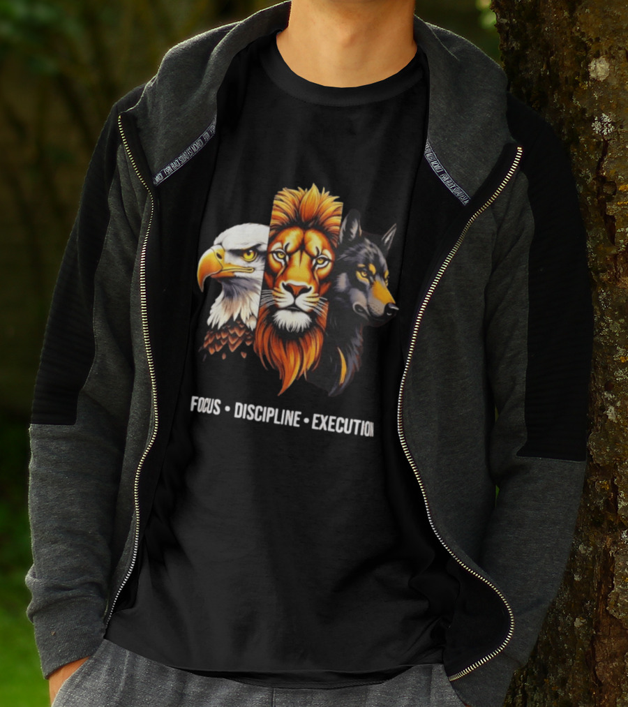 Focus Discipline Execution Eagle Lion Wolf Trio T-Shirt