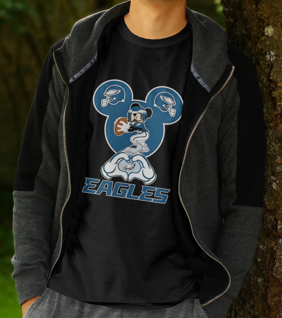 Philadelphia Eagles Mickey Mouse Heart Hands Football T-Shirt