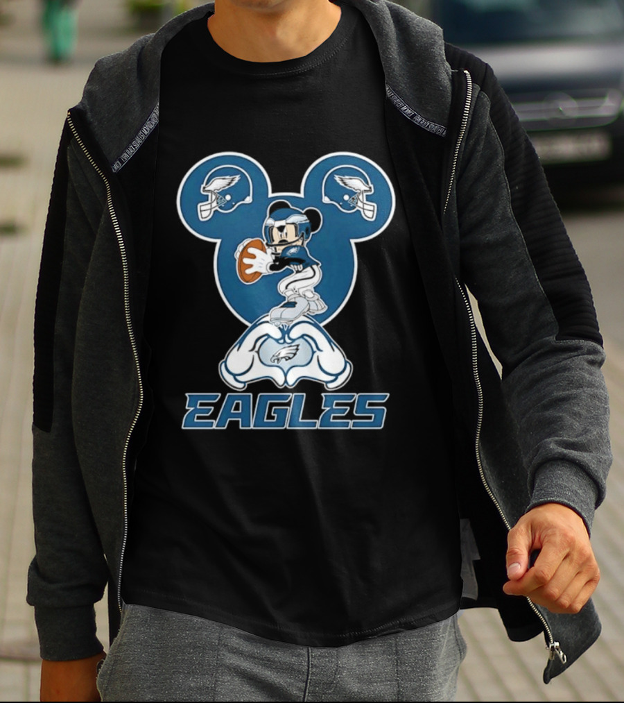 Philadelphia Eagles Mickey Mouse Heart Hands Football T-Shirt