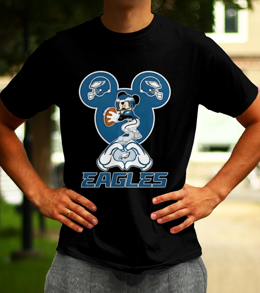 Philadelphia Eagles Mickey Mouse Heart Hands Football T-Shirt