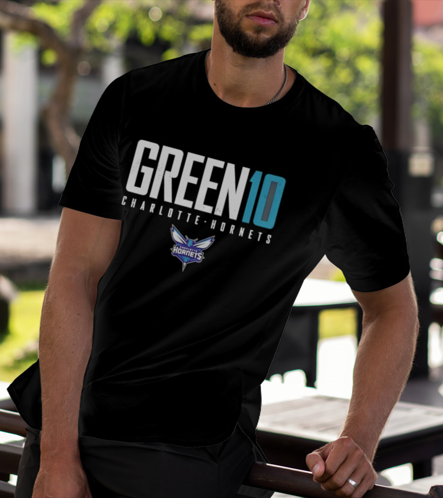 Green 10 Charlotte Hornets Basketball Iconic Number T-Shirt