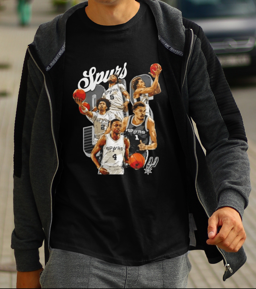 San Antonio Spurs 2026 Starting Five Team Players With Basketballs T-Shirt