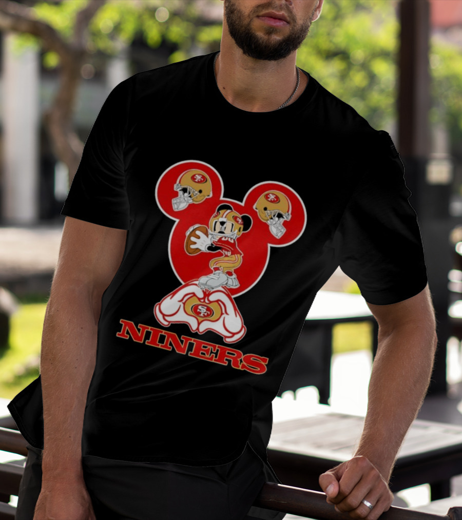 Mickey Mouse San Francisco 49ers Niners Love Heart Hands T-Shirt