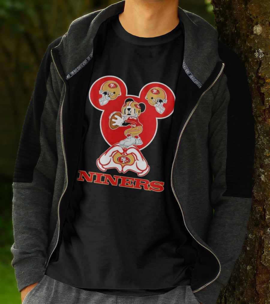 Mickey Mouse San Francisco 49ers Niners Love Heart Hands T-Shirt