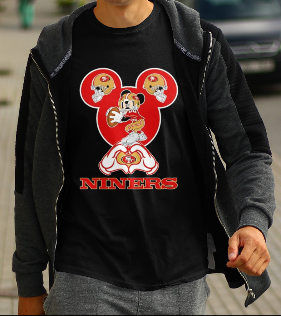 Mickey Mouse San Francisco 49ers Niners Love Heart Hands T-Shirt