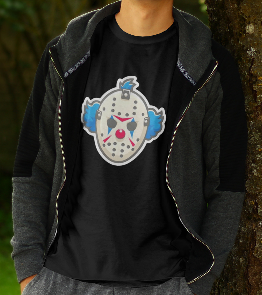 Killer Clown Hockey Mask Horror Mashup Iconic Creepy Face T-Shirt