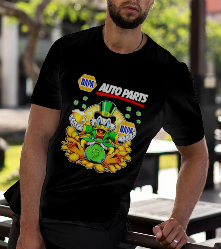 Scrooge McDuck NAPA Auto Parts St Patricks Day Coins And Beer T-Shirt