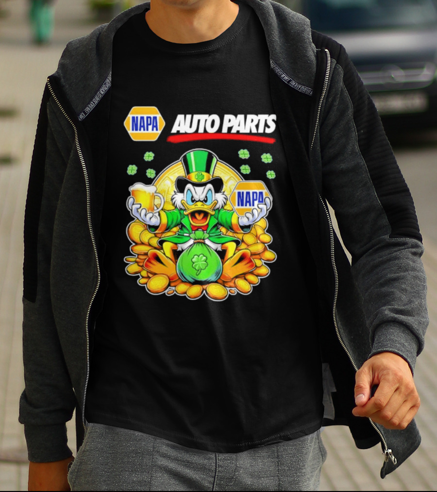 Scrooge McDuck NAPA Auto Parts St Patricks Day Coins And Beer T-Shirt
