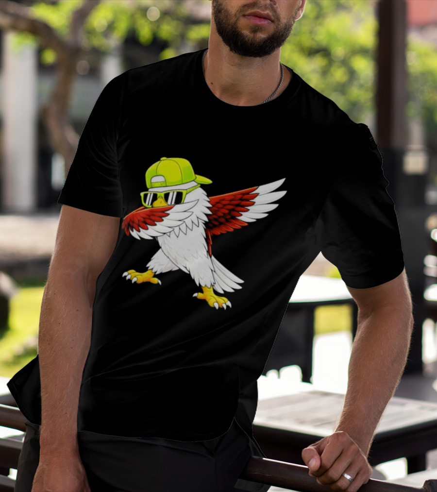 Sea Hawk Dabbing Bird In Neon Cap Football Fan Fun T-Shirt