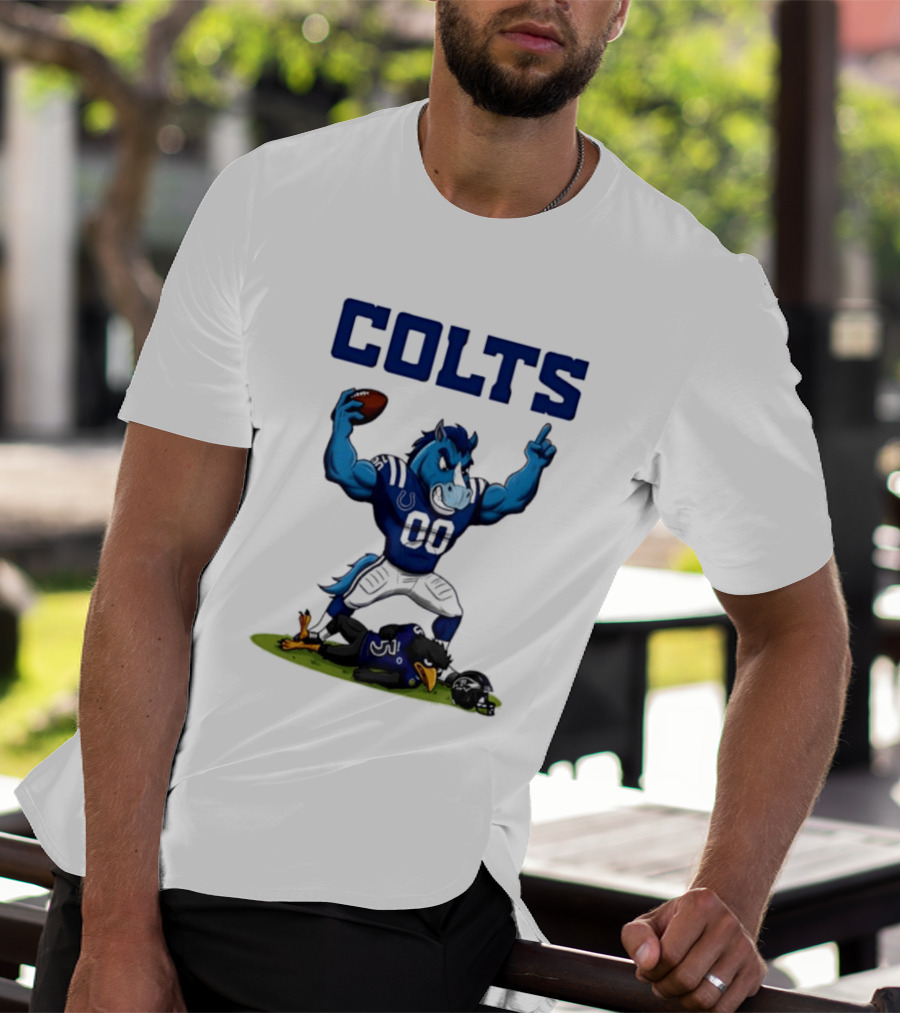 Indianapolis Colts Horse Mascot Defeats Baltimore Ravens Bird Rivalry Football Showdown T-Shirt