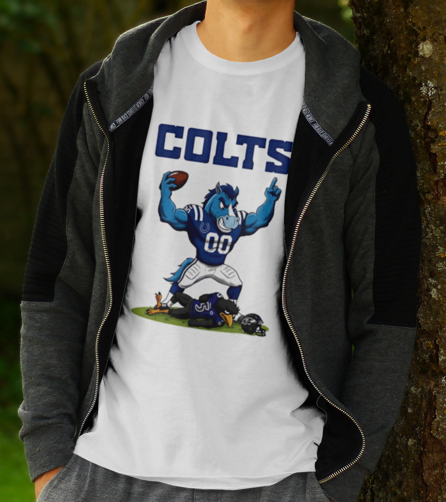 Indianapolis Colts Horse Mascot Defeats Baltimore Ravens Bird Rivalry Football Showdown T-Shirt