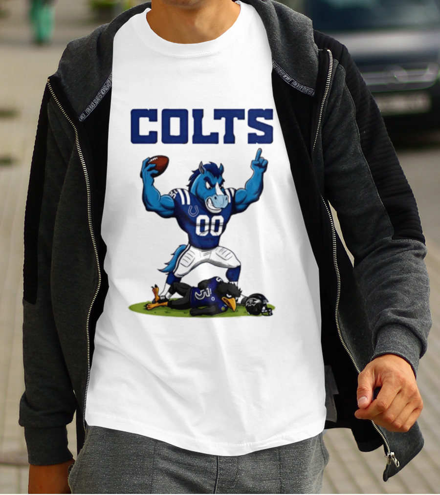 Indianapolis Colts Horse Mascot Defeats Baltimore Ravens Bird Rivalry Football Showdown T-Shirt