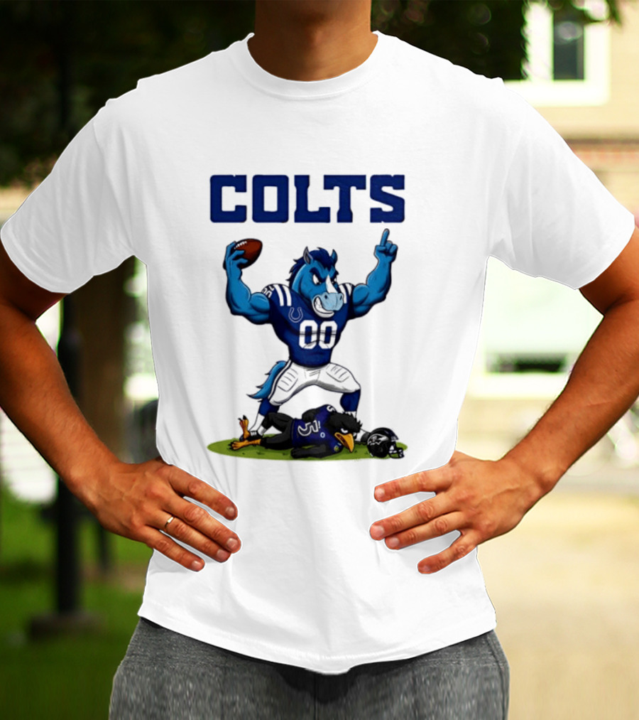 Indianapolis Colts Horse Mascot Defeats Baltimore Ravens Bird Rivalry Football Showdown T-Shirt